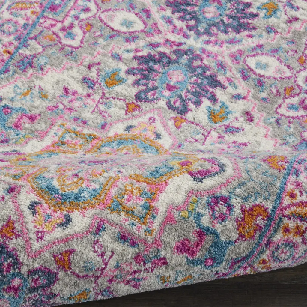 6' Pink And Gray Power Loom Runner Rug - Image 4