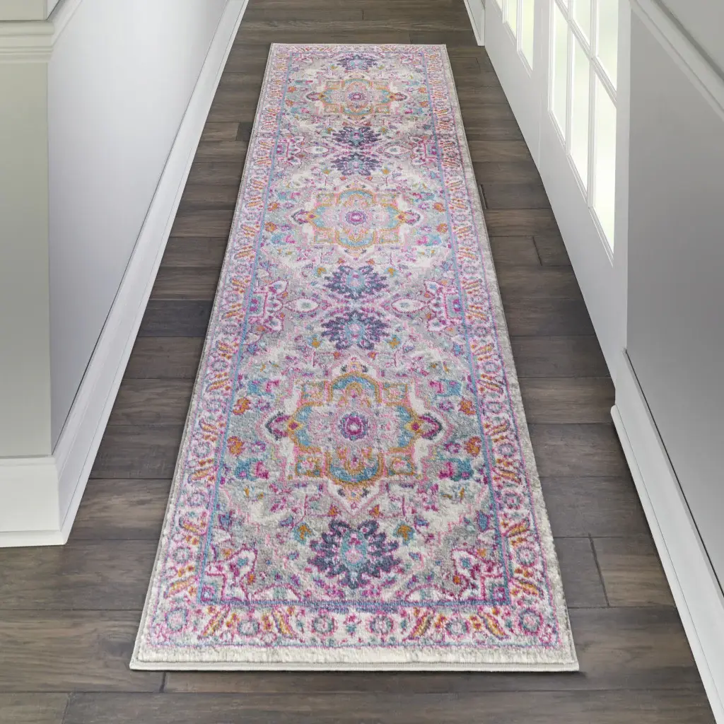 6' Pink And Gray Power Loom Runner Rug - Image 5