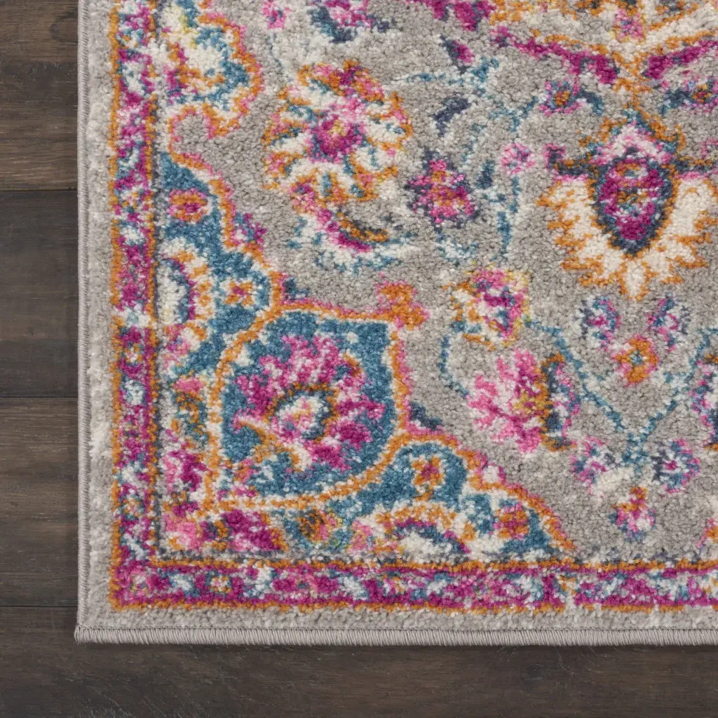 6' Pink And Gray Power Loom Runner Rug - Image 2
