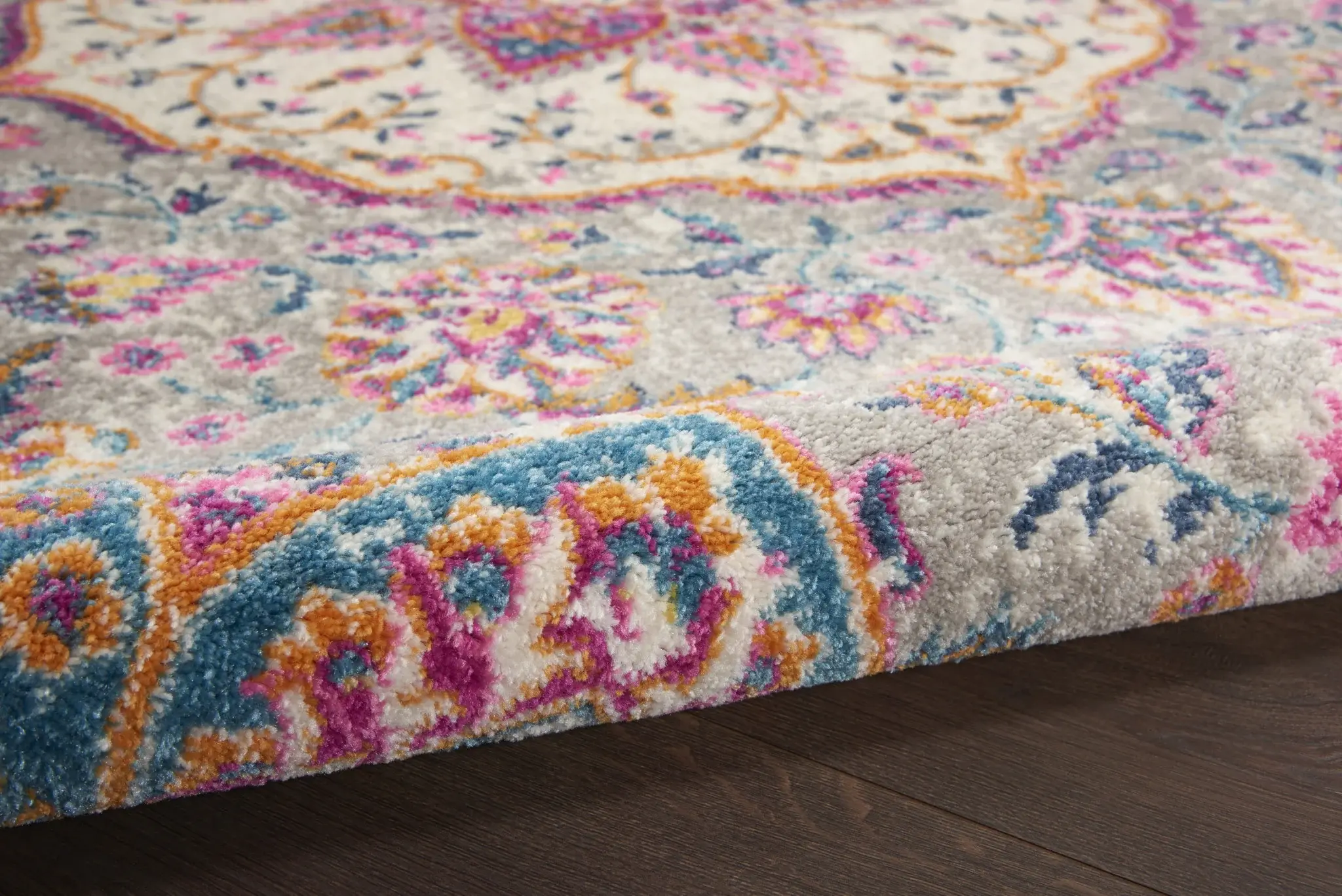 6' Pink And Gray Power Loom Runner Rug - Image 4