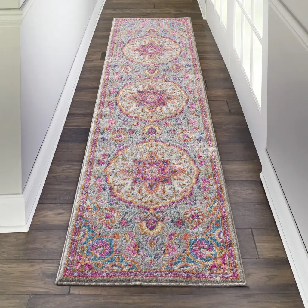 6' Pink And Gray Power Loom Runner Rug - Image 5