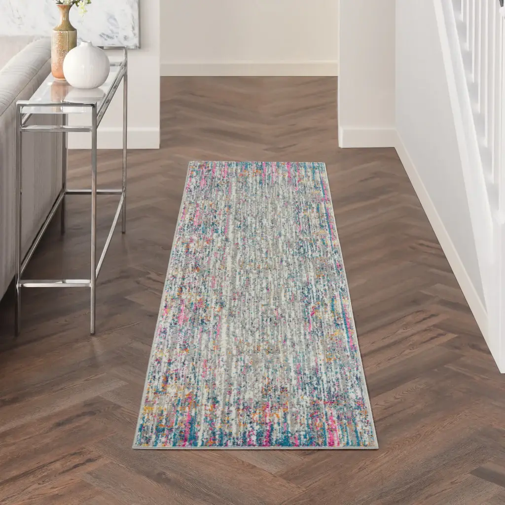 6' Pink And Ivory Abstract Power Loom Runner Rug - Image 5