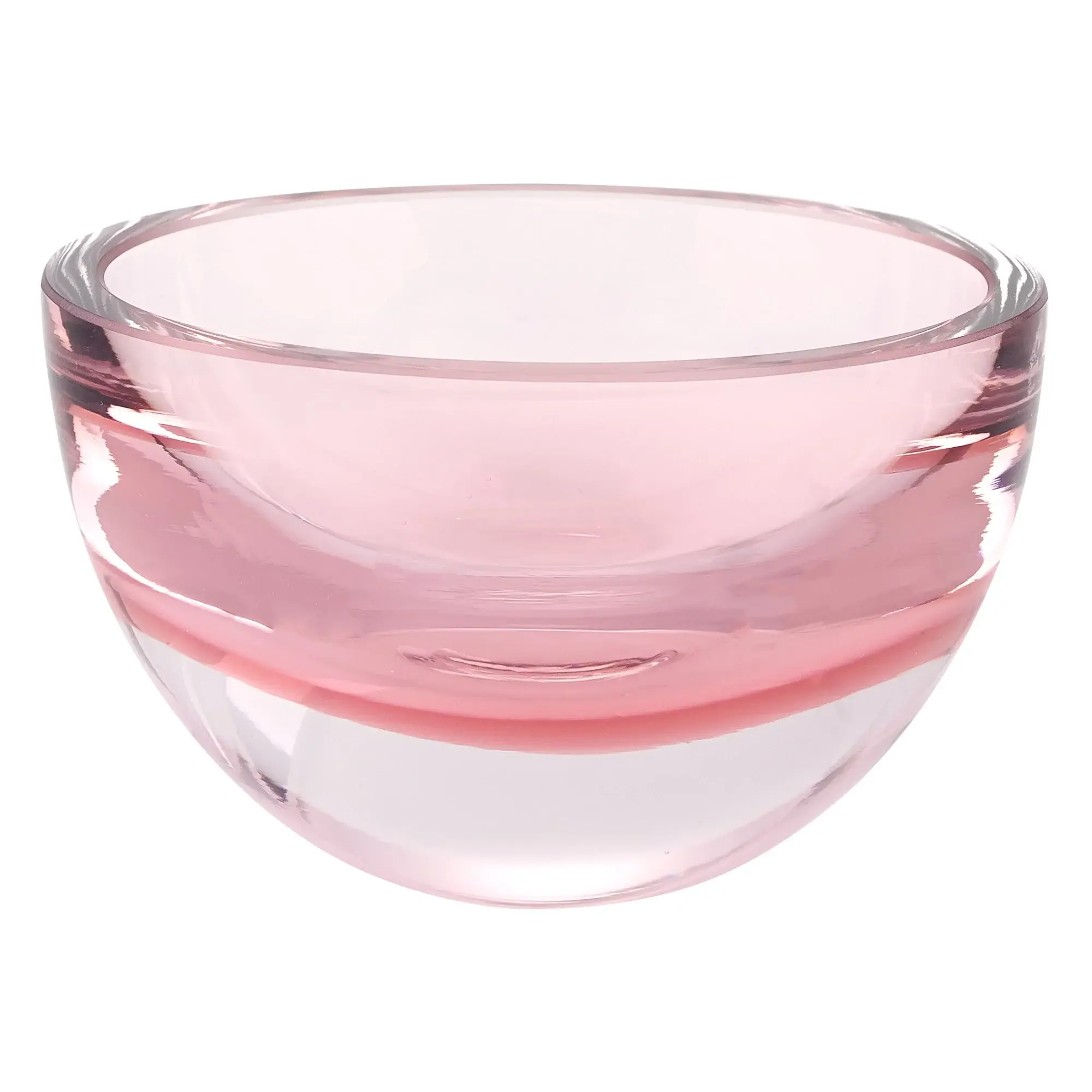 6" Pink Mouth Blown Crystal Thick Walled Bowl - Image 2