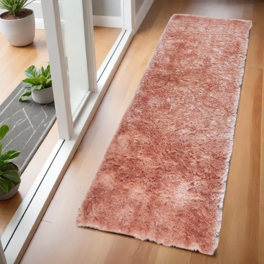 6' Pink Shag Tufted Handmade Runner Rug