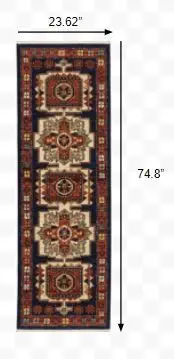 6' Red Blue Machine Woven Oriental Indoor Runner Rug - Image 4