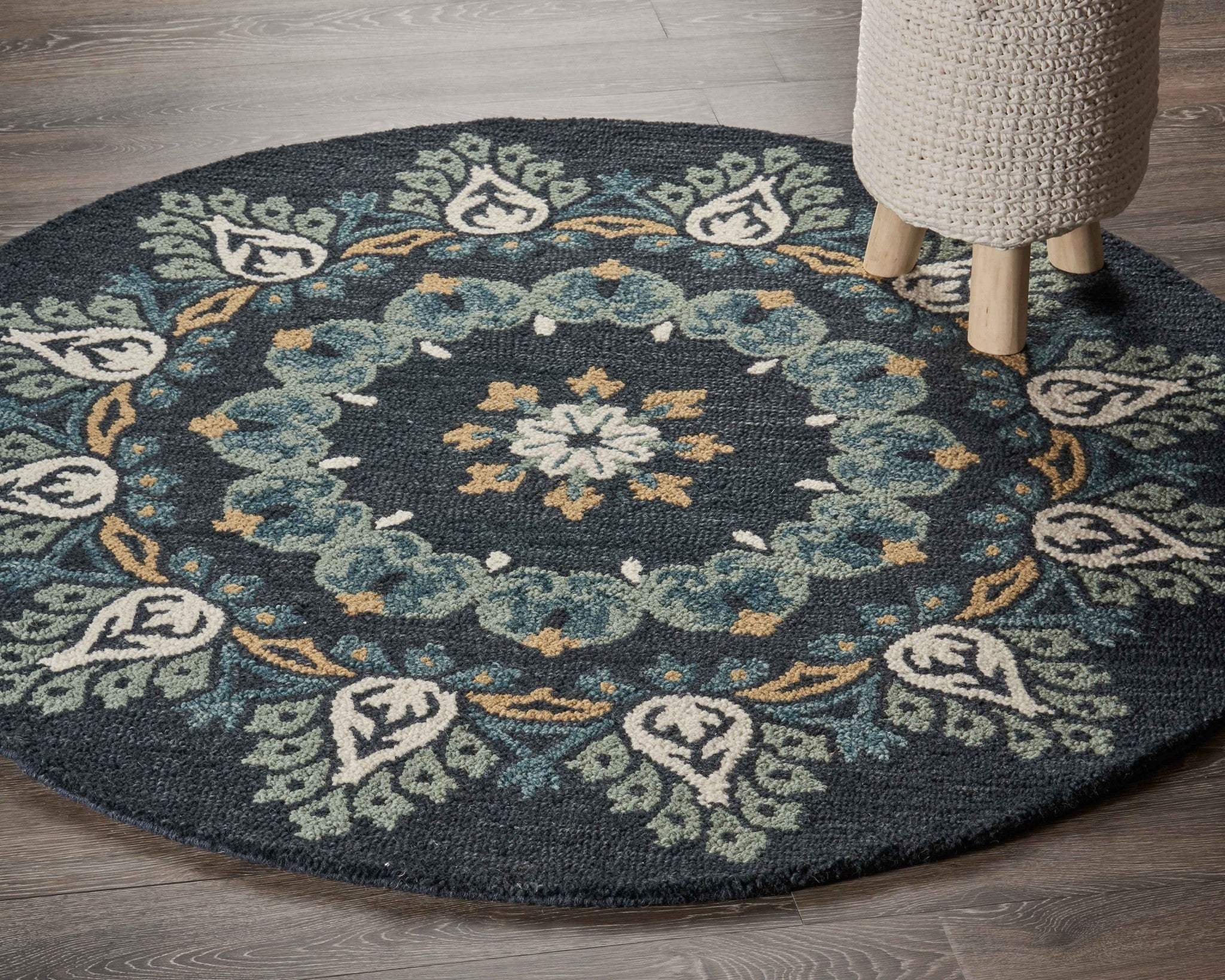 6' Round Black Floral Paradise Area Rug - Image 7