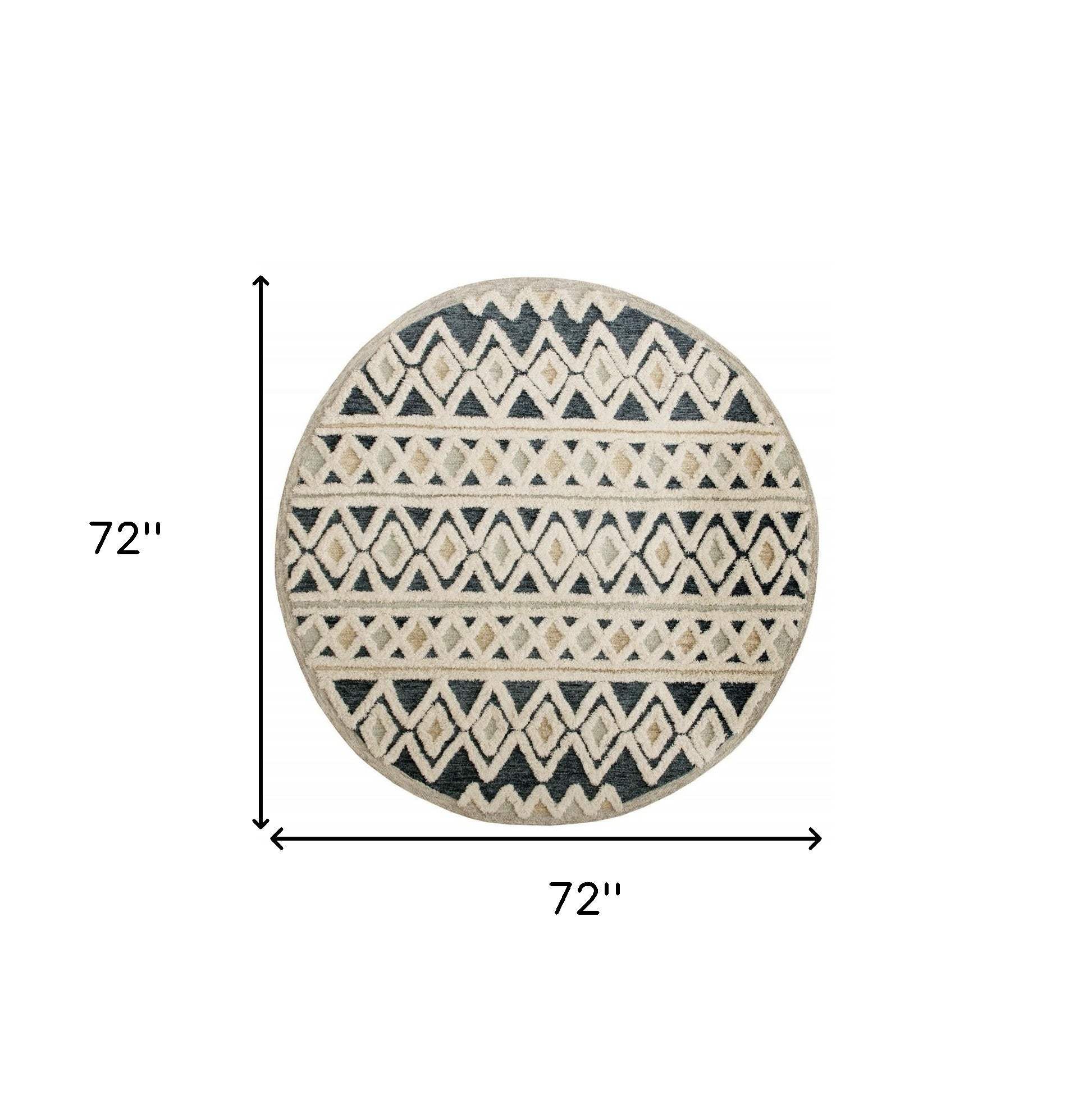 6' Round Blue and Cream Striped Diamonds Area Rug - Image 5