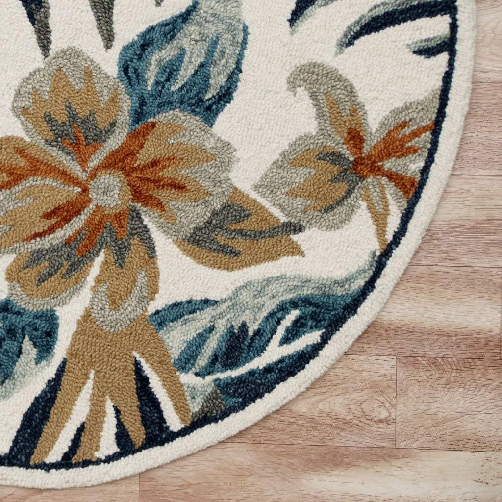 6' Round Blue and White Tropical Area Rug - Image 3