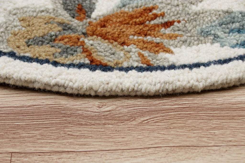 6' Round Blue and White Tropical Area Rug - Image 4