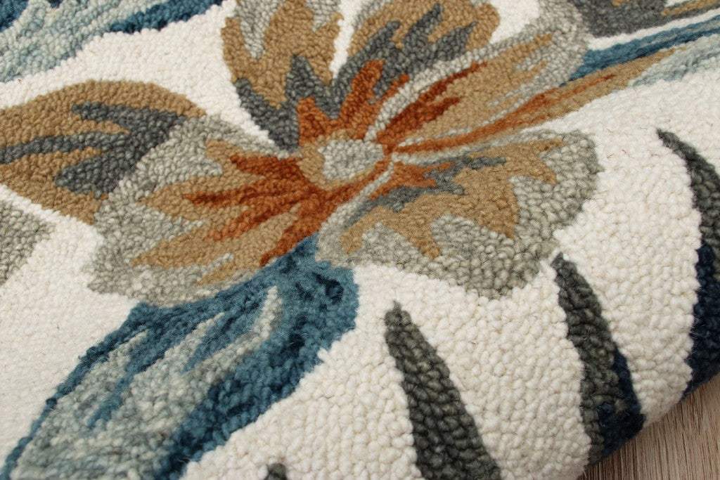 6' Round Blue and White Tropical Area Rug - Image 5