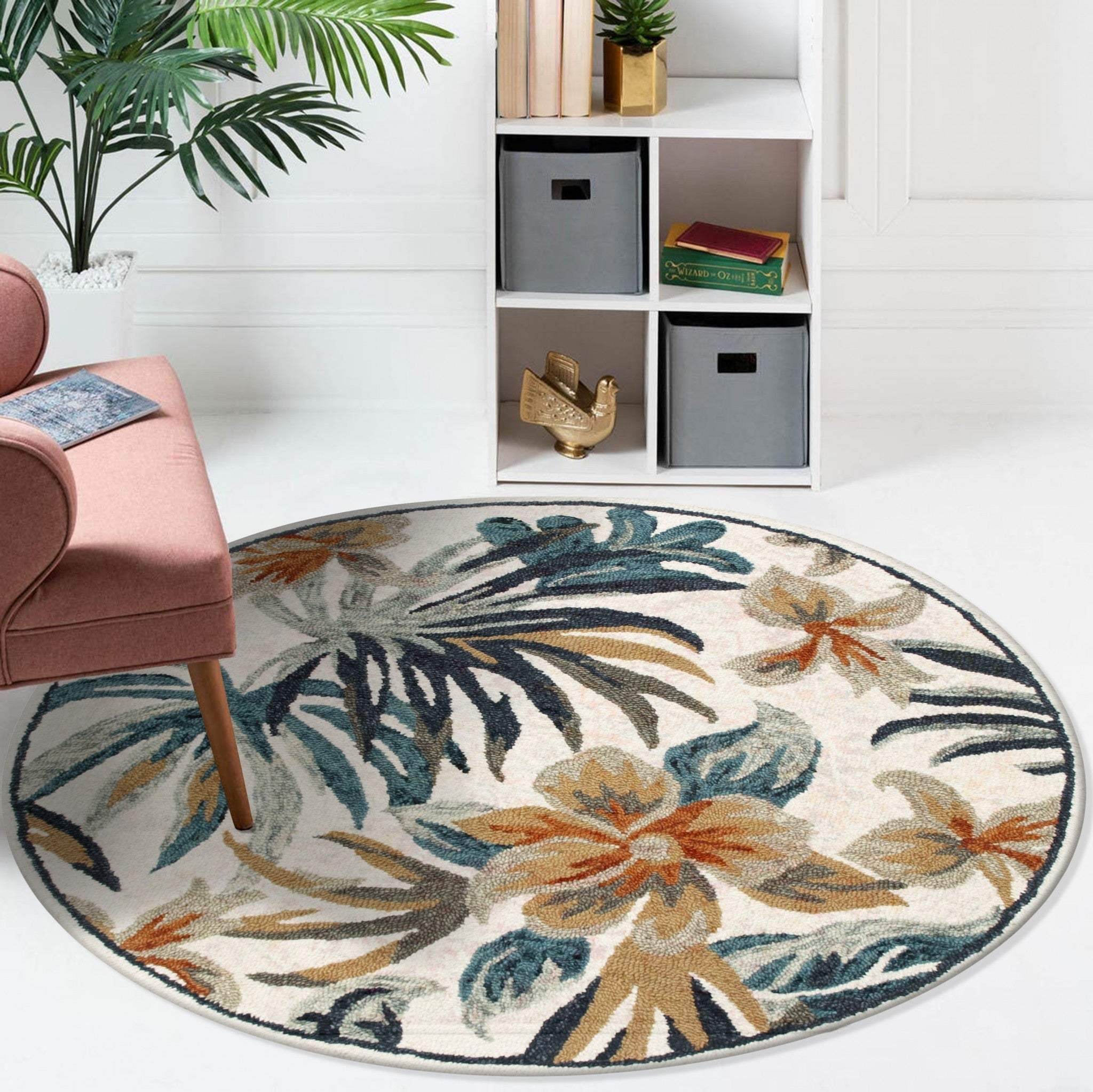 6' Round Blue and White Tropical Area Rug - Image 6