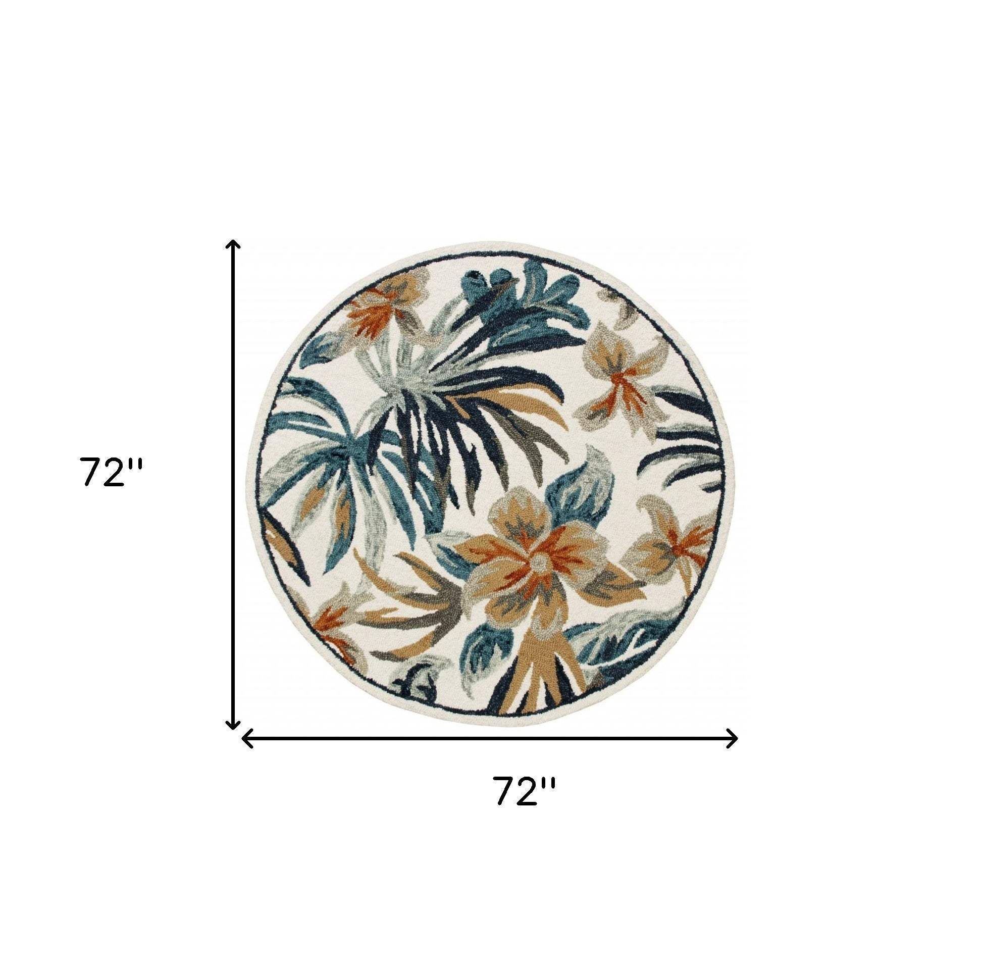 6' Round Blue and White Tropical Area Rug - Image 7