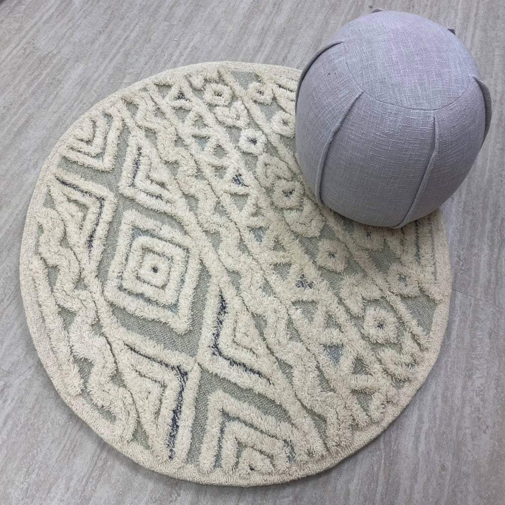 6' Round Cream Modern Geometric Area Rug - Image 3