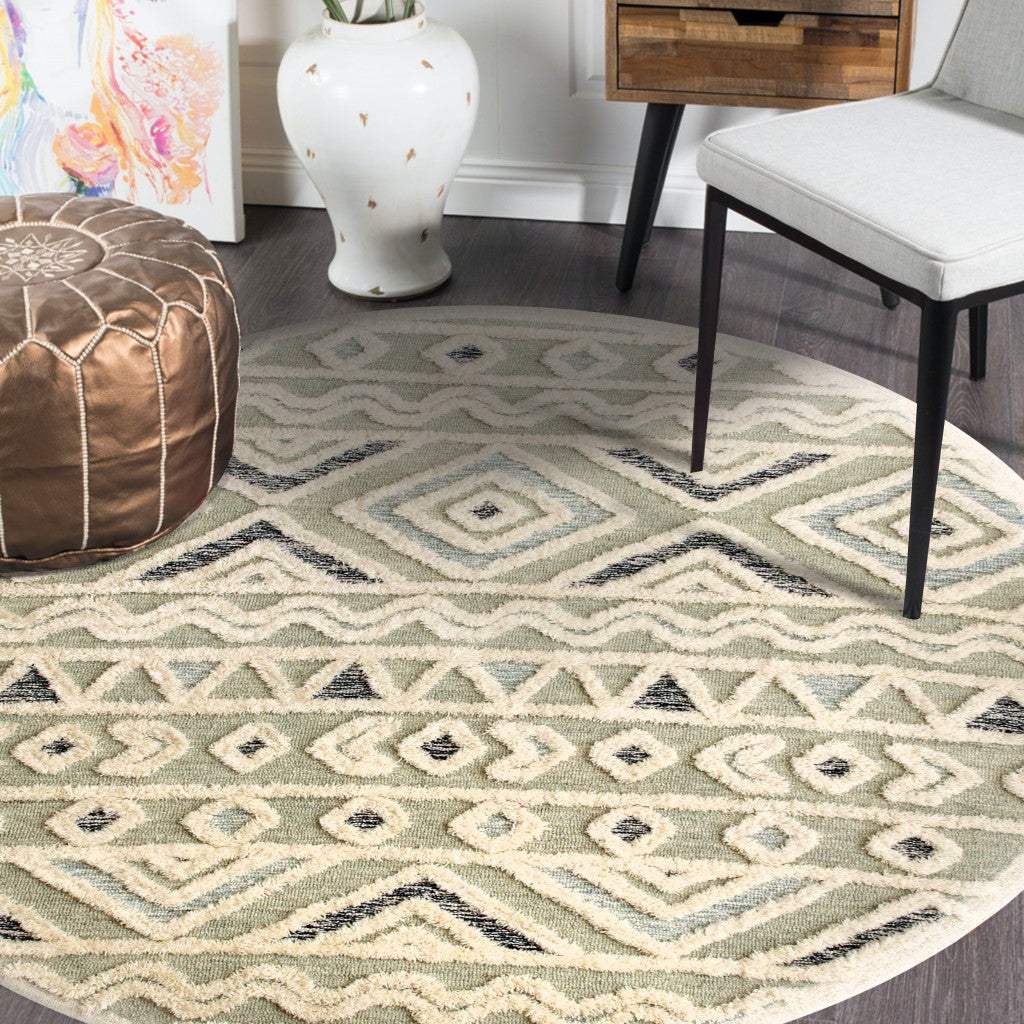 6' Round Cream Modern Geometric Area Rug - Image 4