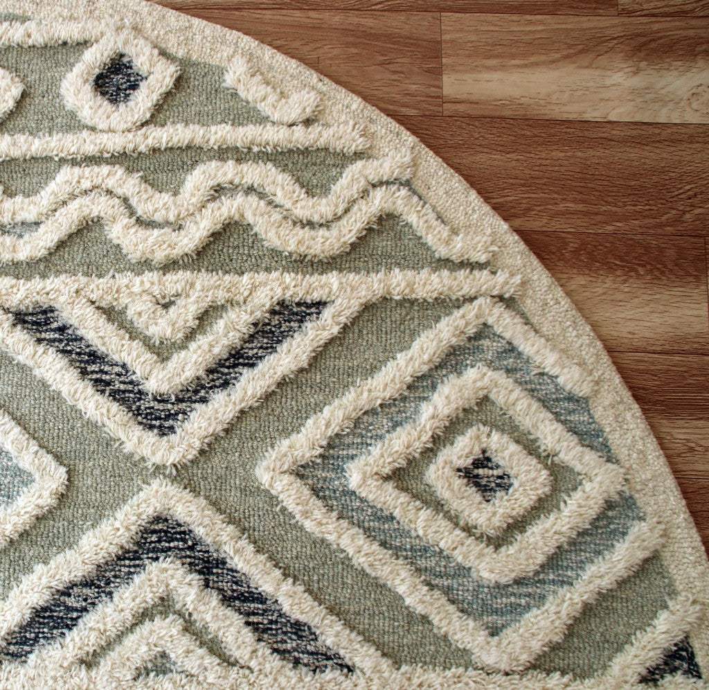 6' Round Cream Modern Geometric Area Rug - Image 7