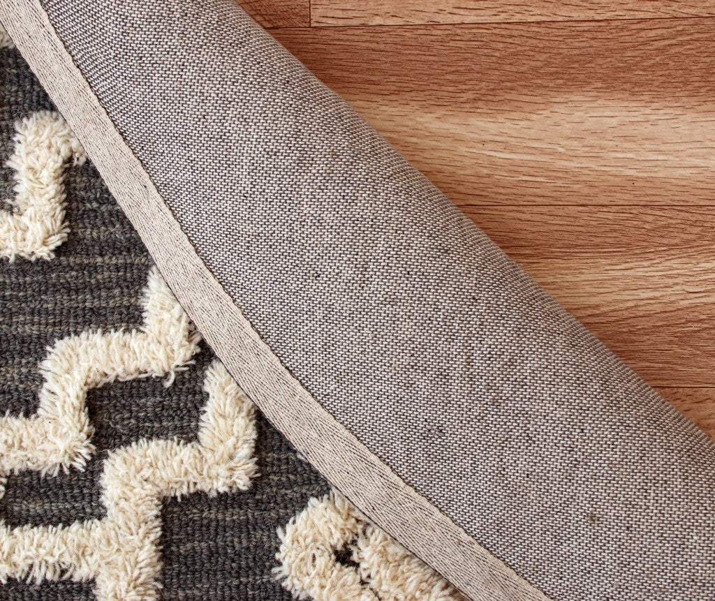 6' Round Gray and Cream Geometric Area Rug - Image 2