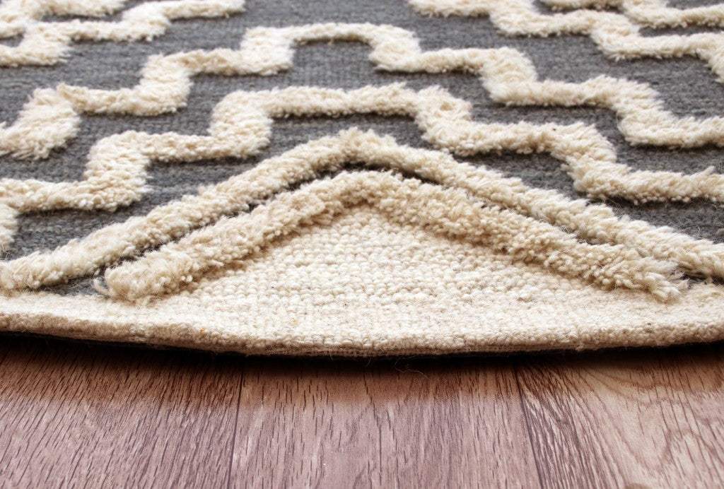 6' Round Gray and Cream Geometric Area Rug - Image 3