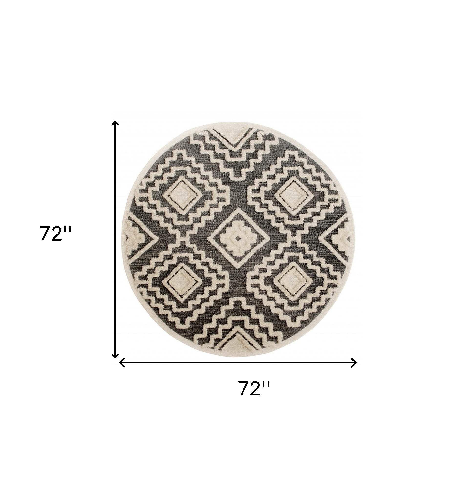 6' Round Gray and Cream Geometric Area Rug - Image 7