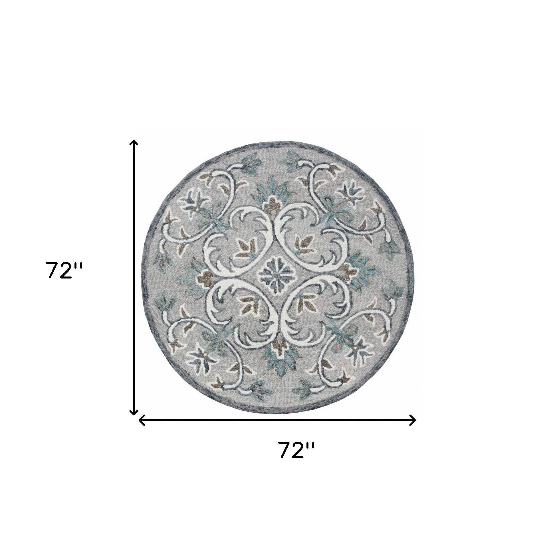6' Round Gray and White Filigree Area Rug - Image 3