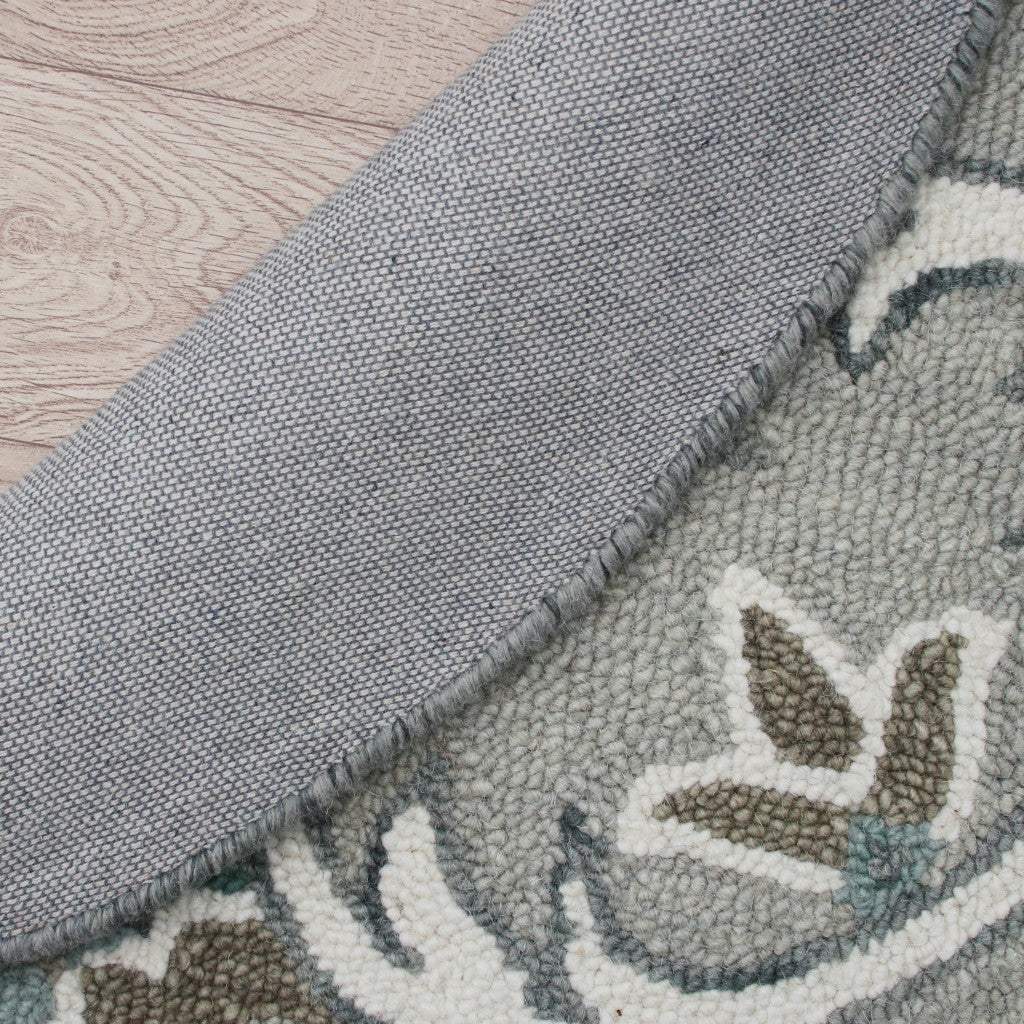 6' Round Gray and White Filigree Area Rug - Image 4