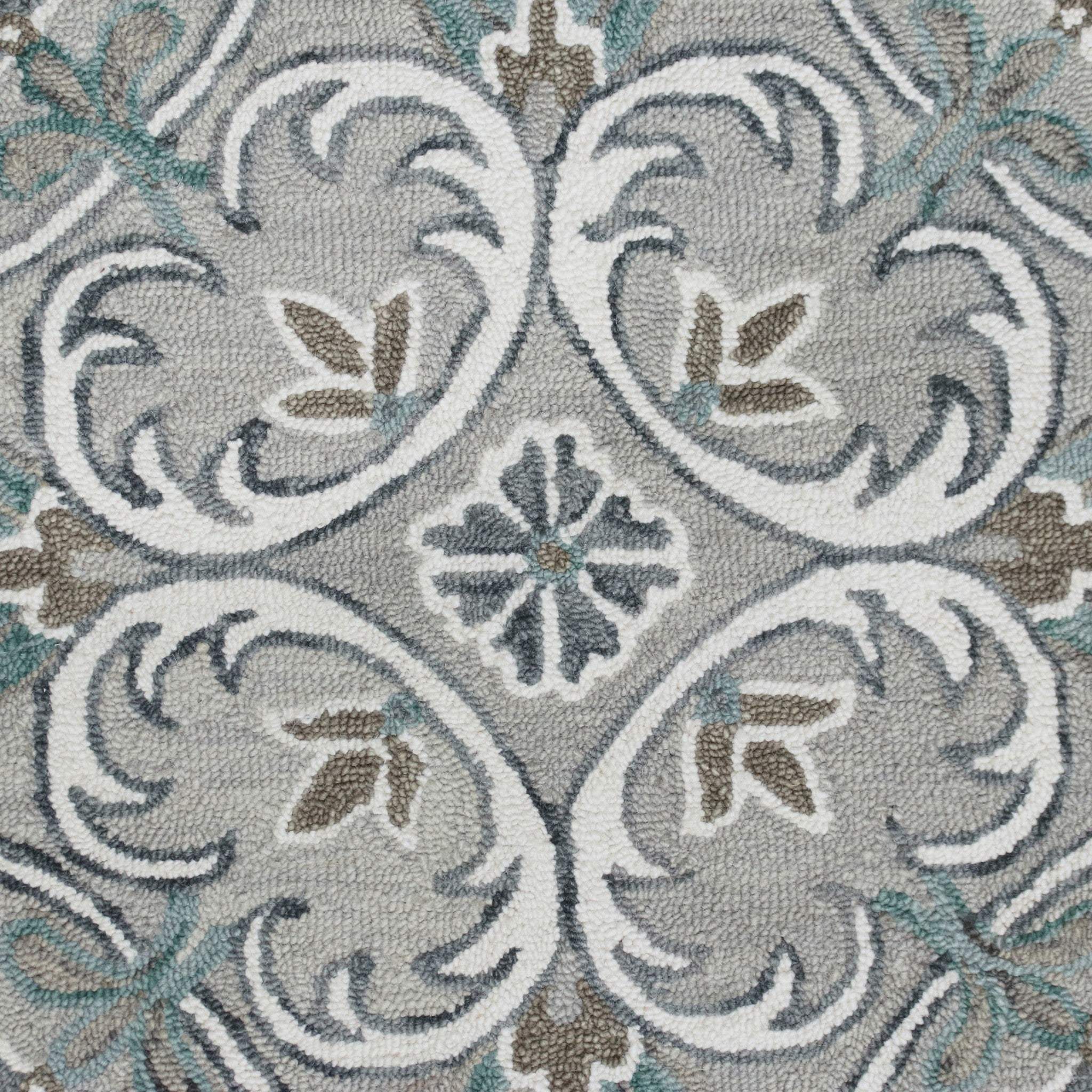 6' Round Gray and White Filigree Area Rug - Image 6