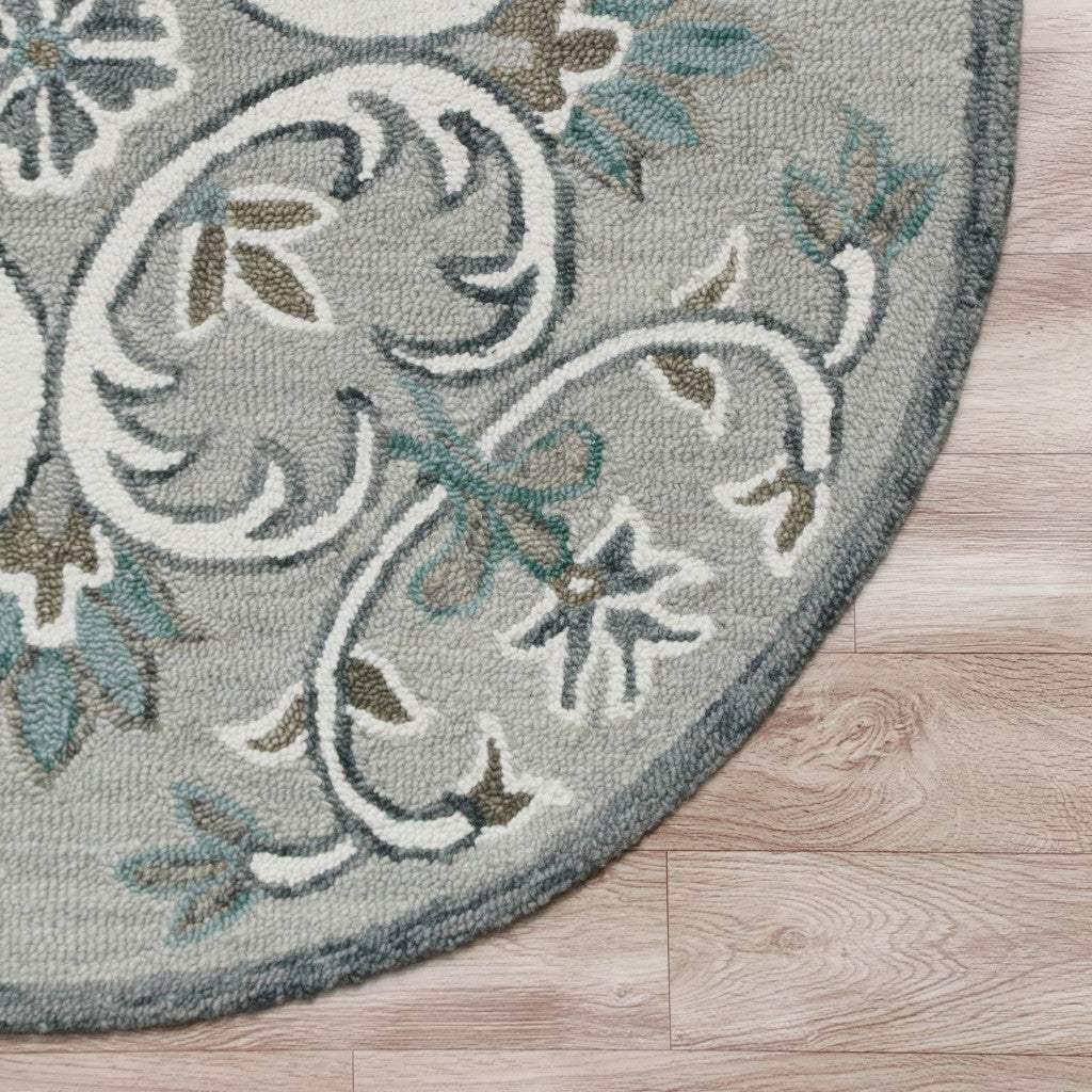 6' Round Gray and White Filigree Area Rug - Image 7