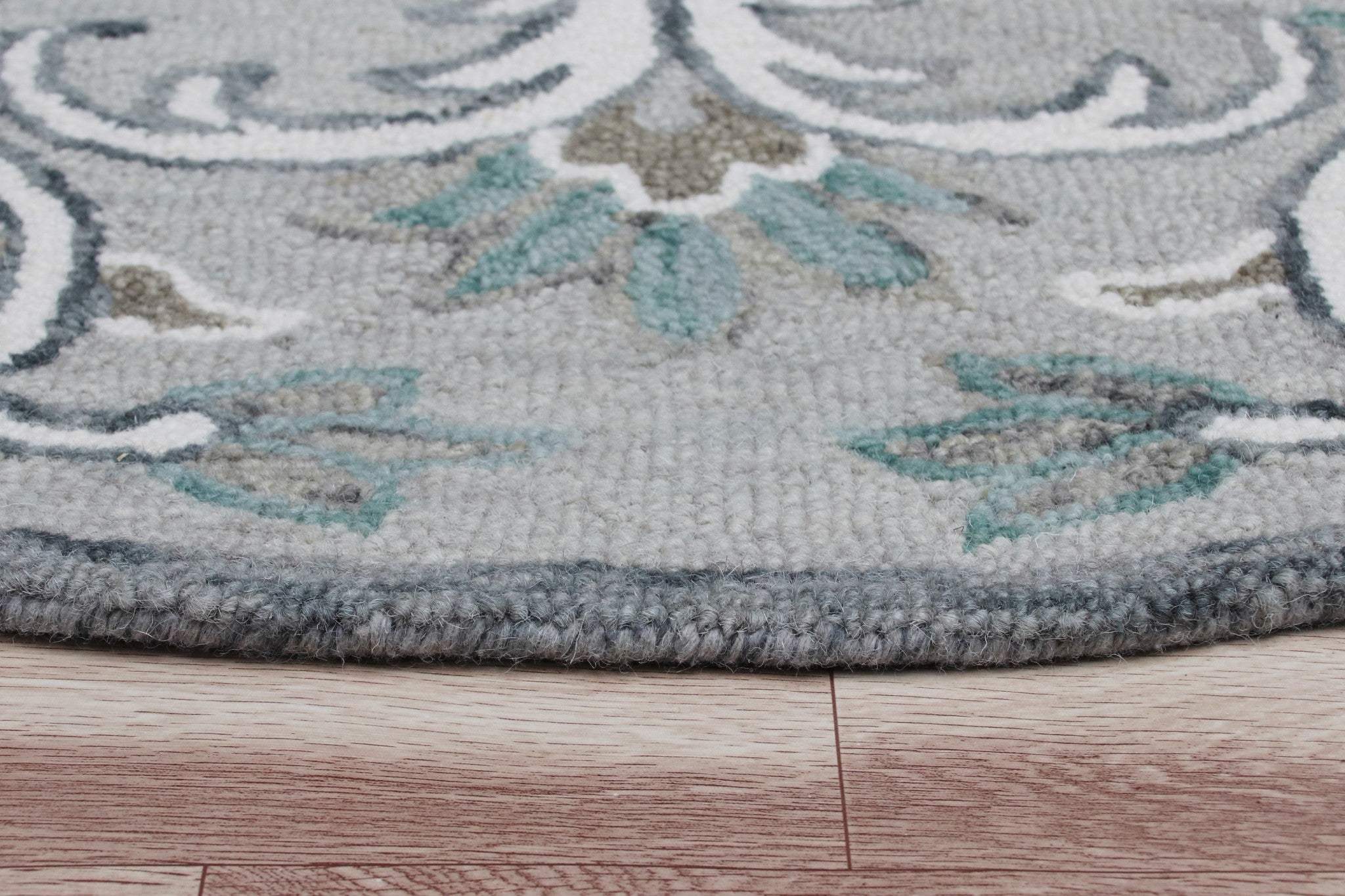 6' Round Gray and White Filigree Area Rug - Image 8