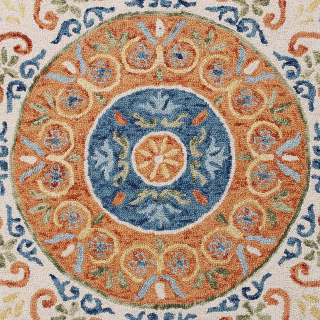 6' Round Orange Traditional Medallion Area Rug - Image 2
