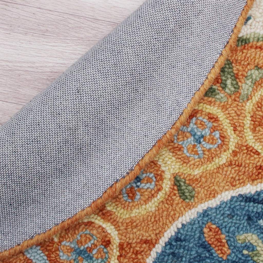 6' Round Orange Traditional Medallion Area Rug - Image 4