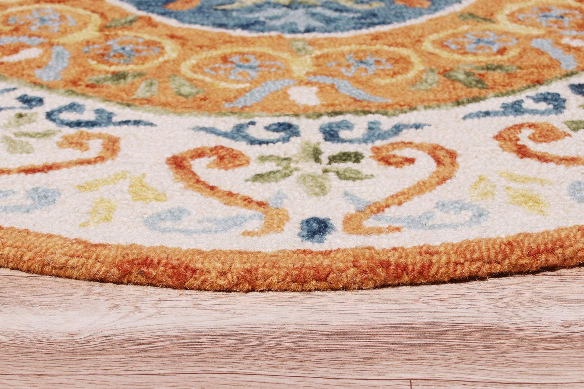 6' Round Orange Traditional Medallion Area Rug - Image 5