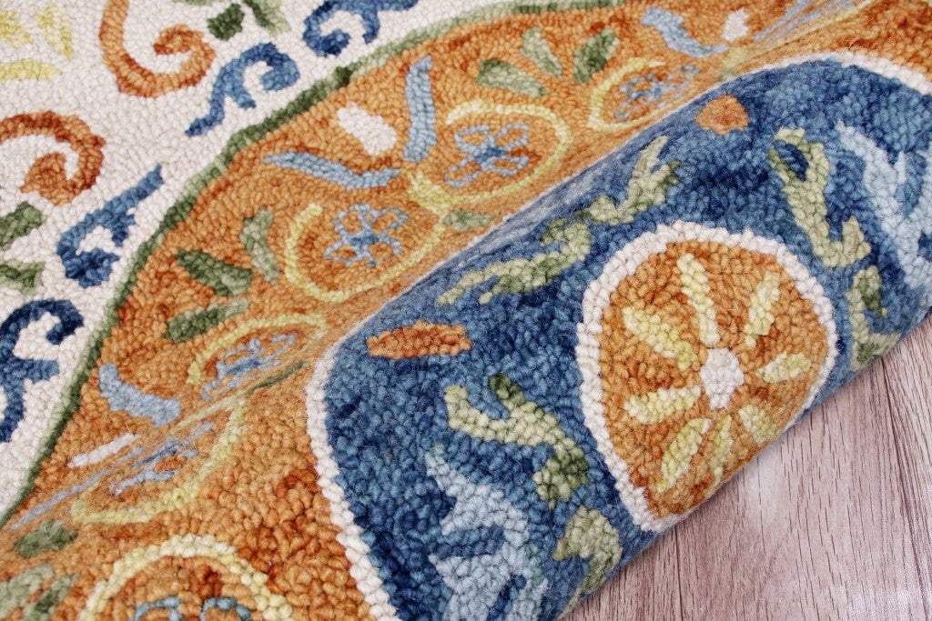 6' Round Orange Traditional Medallion Area Rug - Image 6