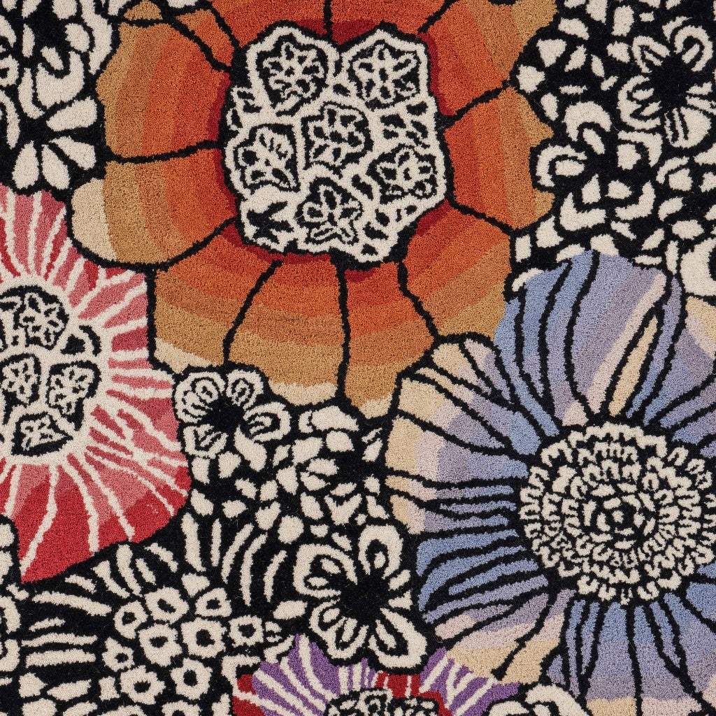 6' Round Red and Black Floral Blossom Area Rug - Image 2
