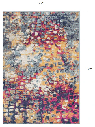 6' Runner Blue and Ivory Abstract Runner Rug - Image 3