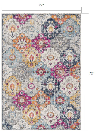 6' Runner Blue and Ivory Floral Area Rug - Image 2