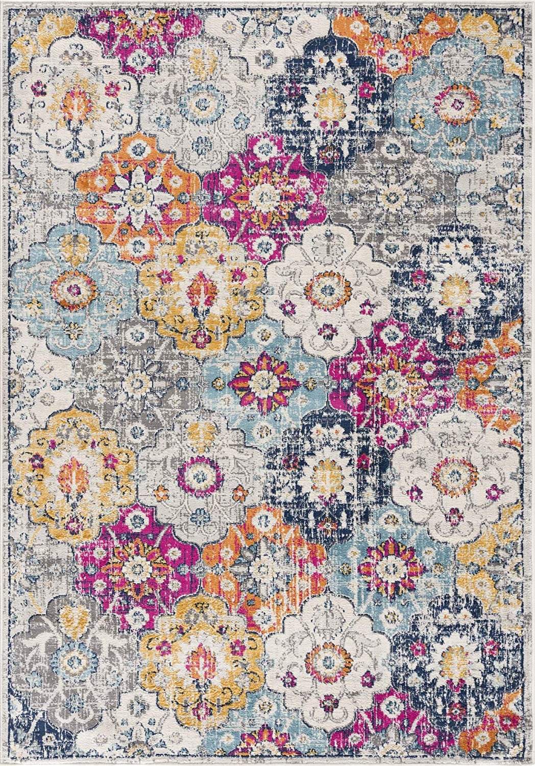 6' Runner Blue and Ivory Floral Area Rug - Image 4