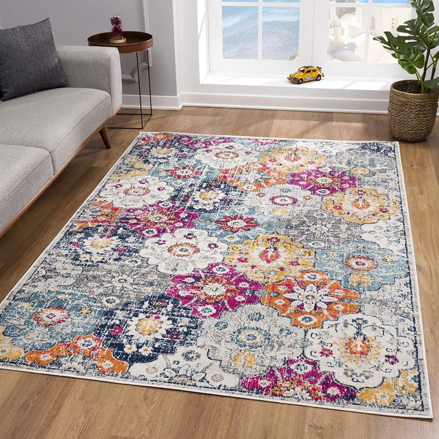 6' Runner Blue and Ivory Floral Area Rug - Image 5