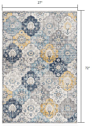 6' Runner Blue and Yellow Floral Area Rug - Image 3