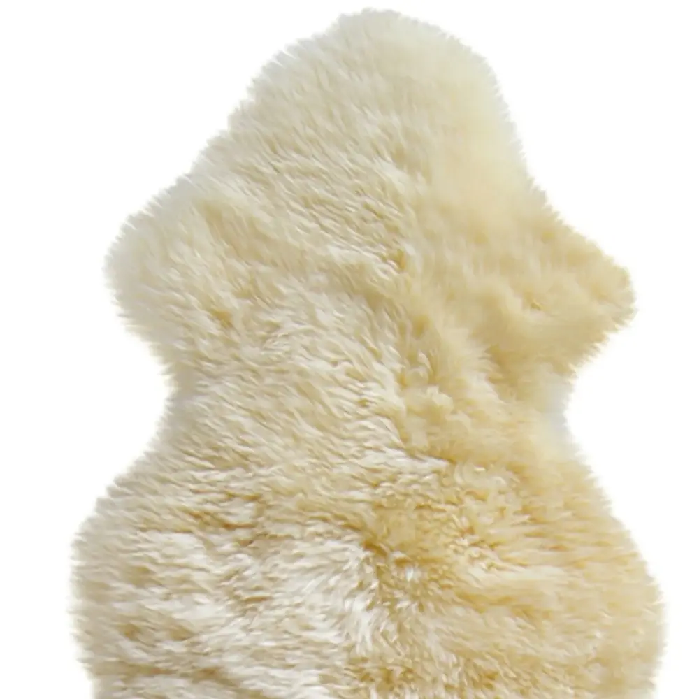 6' Runner Gold and White Wool Shag Sheepskin Area Rug - Image 5