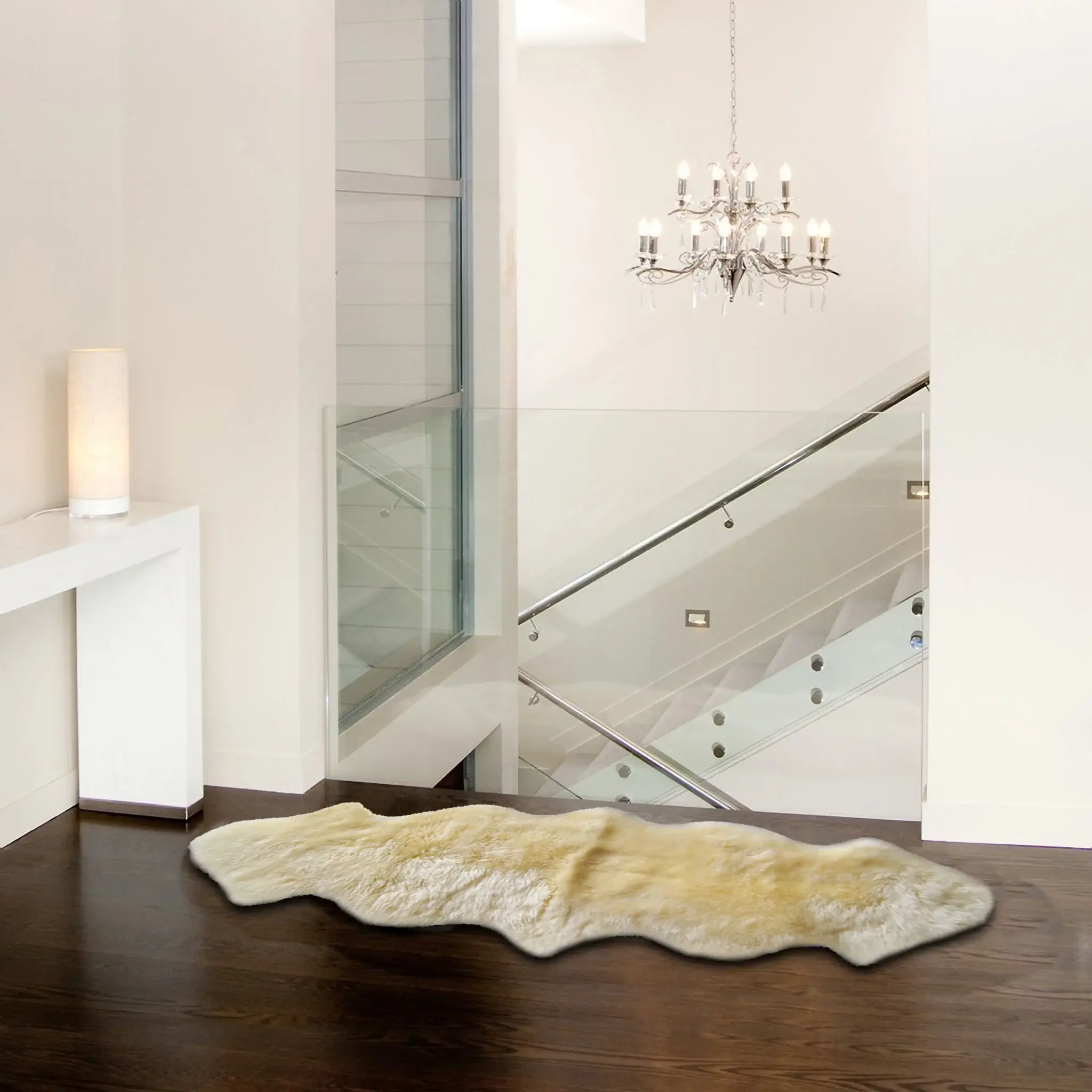 6' Runner Gold and White Wool Shag Sheepskin Area Rug - Image 6