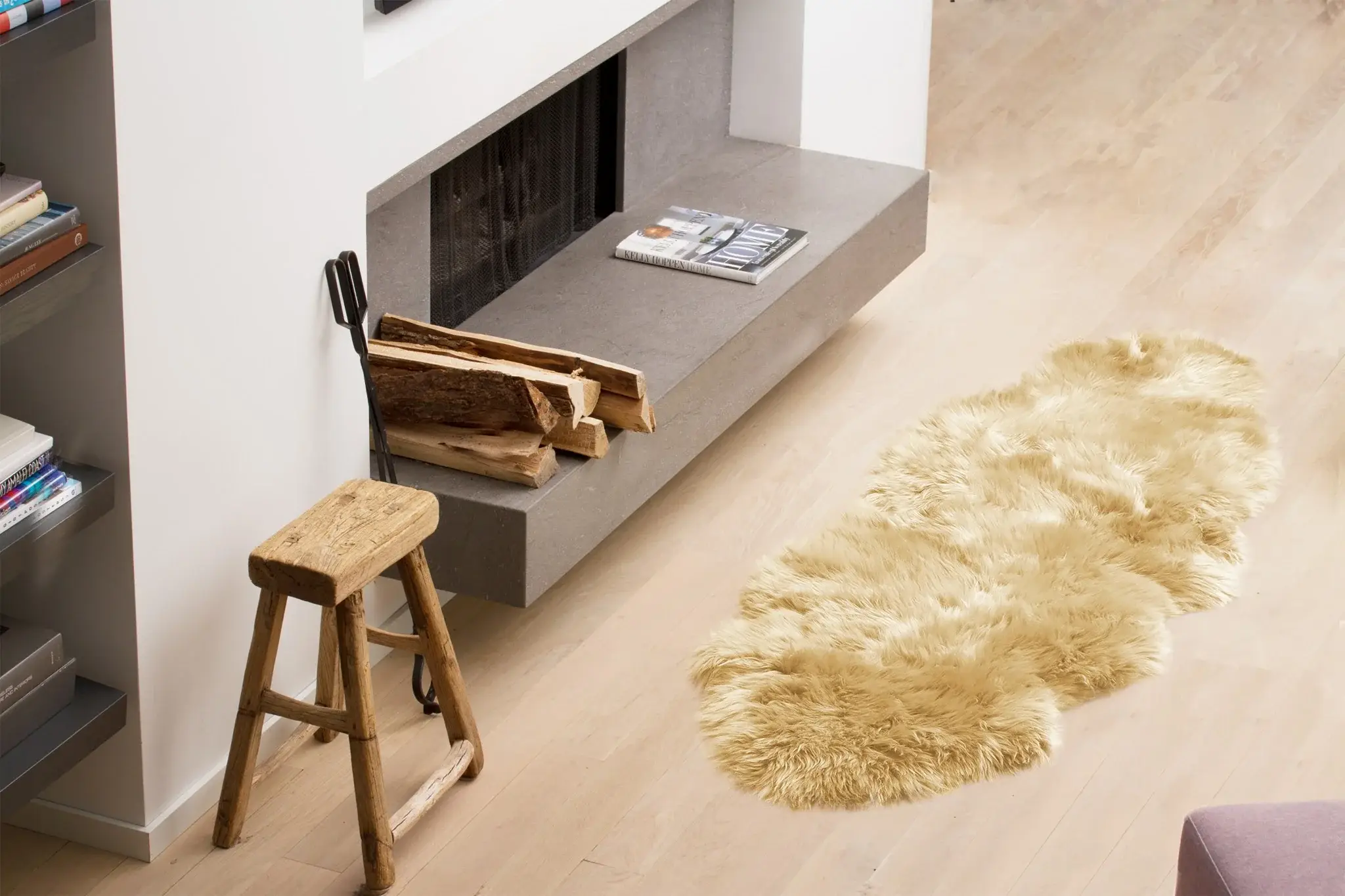 6' Runner Gold and White Wool Shag Sheepskin Area Rug - Image 7