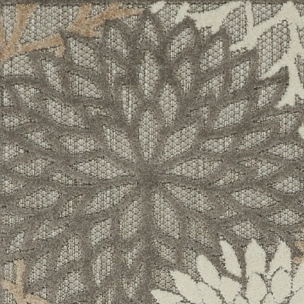 6' Runner Gray and Ivory Floral Indoor Outdoor Area Rug - Image 2