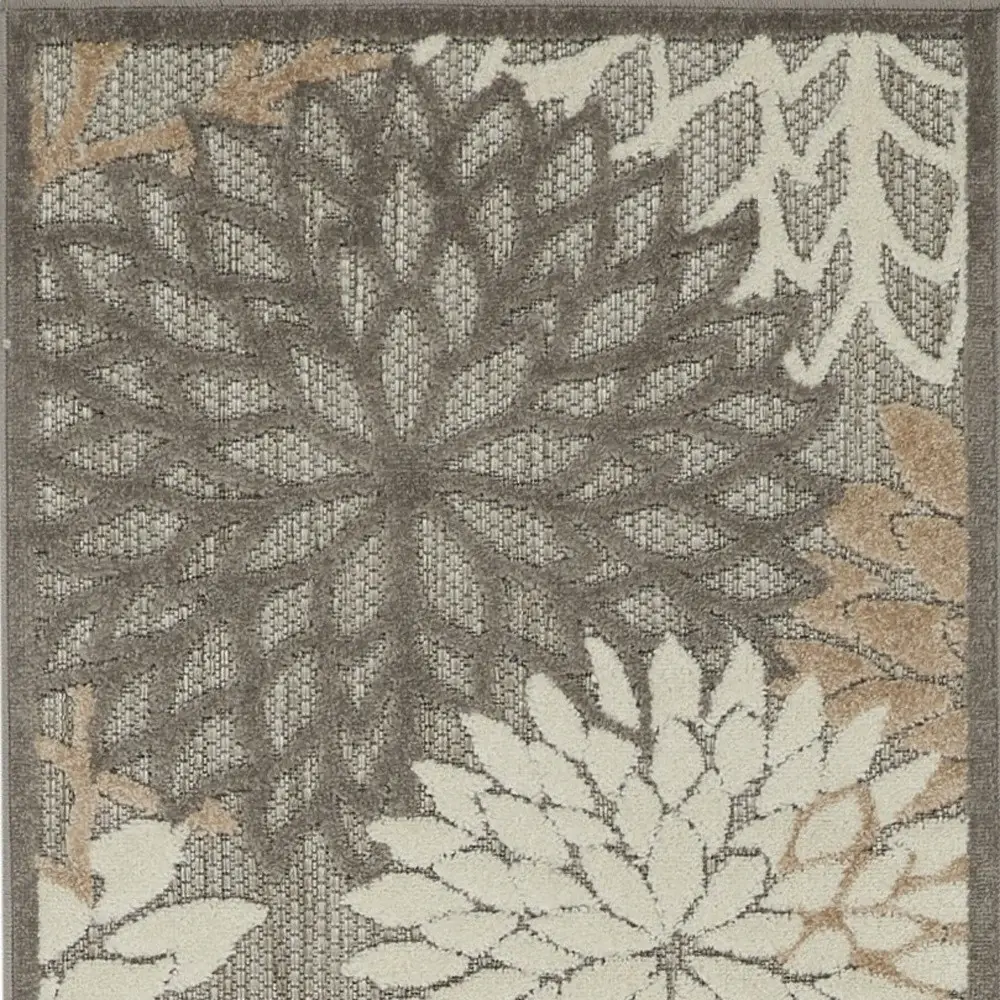 6' Runner Gray and Ivory Floral Indoor Outdoor Area Rug - Image 3