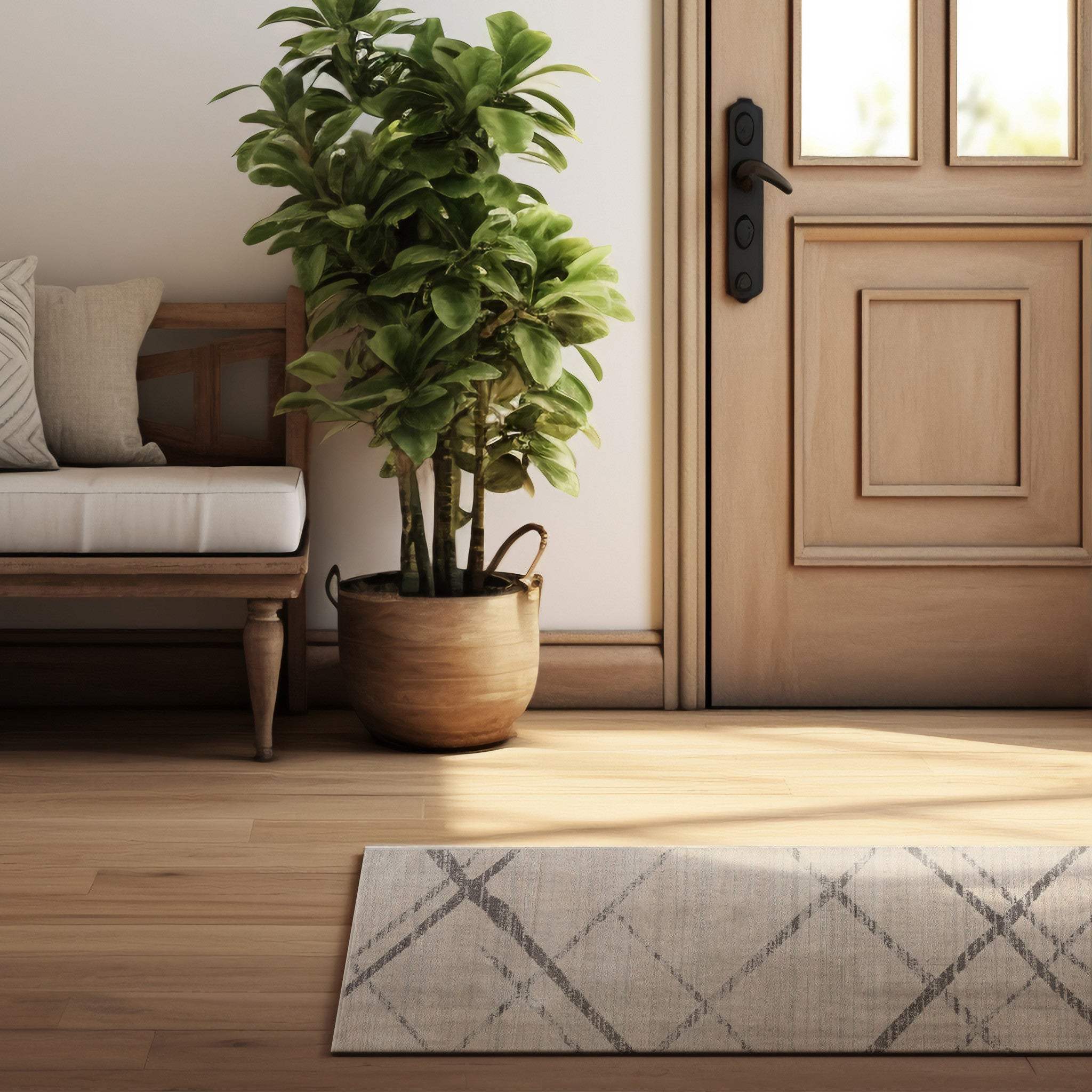 6' Runner Gray and Ivory Geometric Runner Rug - Image 7