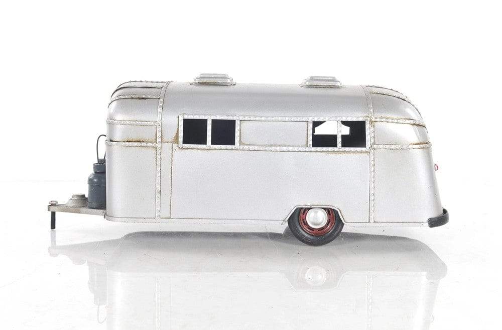 6" Silver Metal Silver Camping Trailer Truck Hand Painted Decorative Truck - Image 2