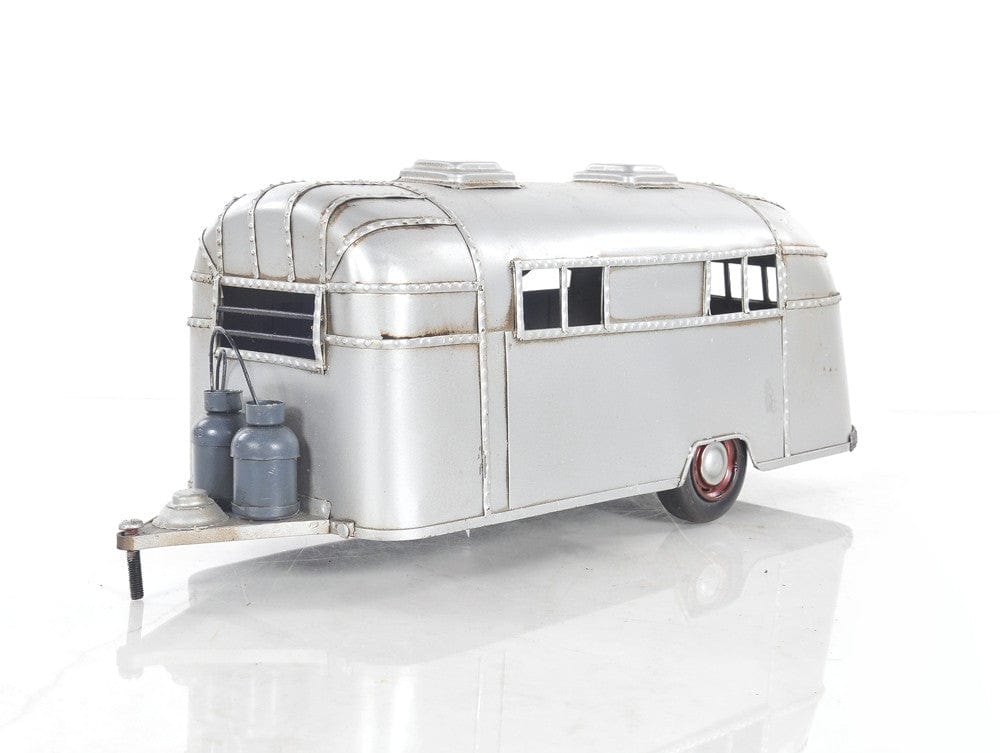 6" Silver Metal Silver Camping Trailer Truck Hand Painted Decorative Truck - Image 3