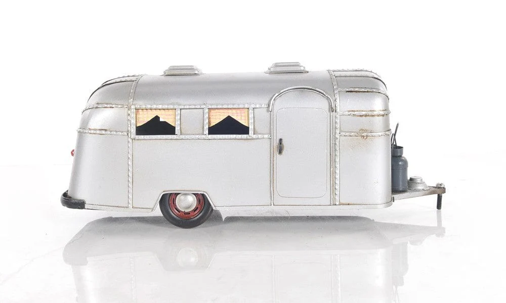 6" Silver Metal Silver Camping Trailer Truck Hand Painted Decorative Truck - Image 5