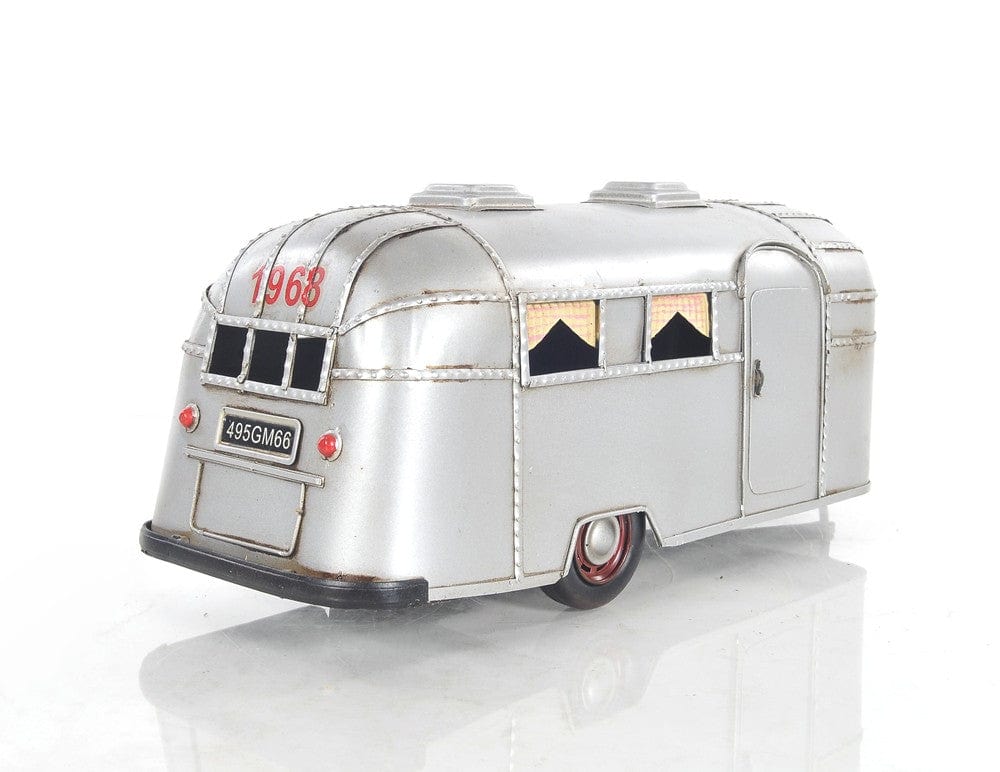 6" Silver Metal Silver Camping Trailer Truck Hand Painted Decorative Truck - Image 6