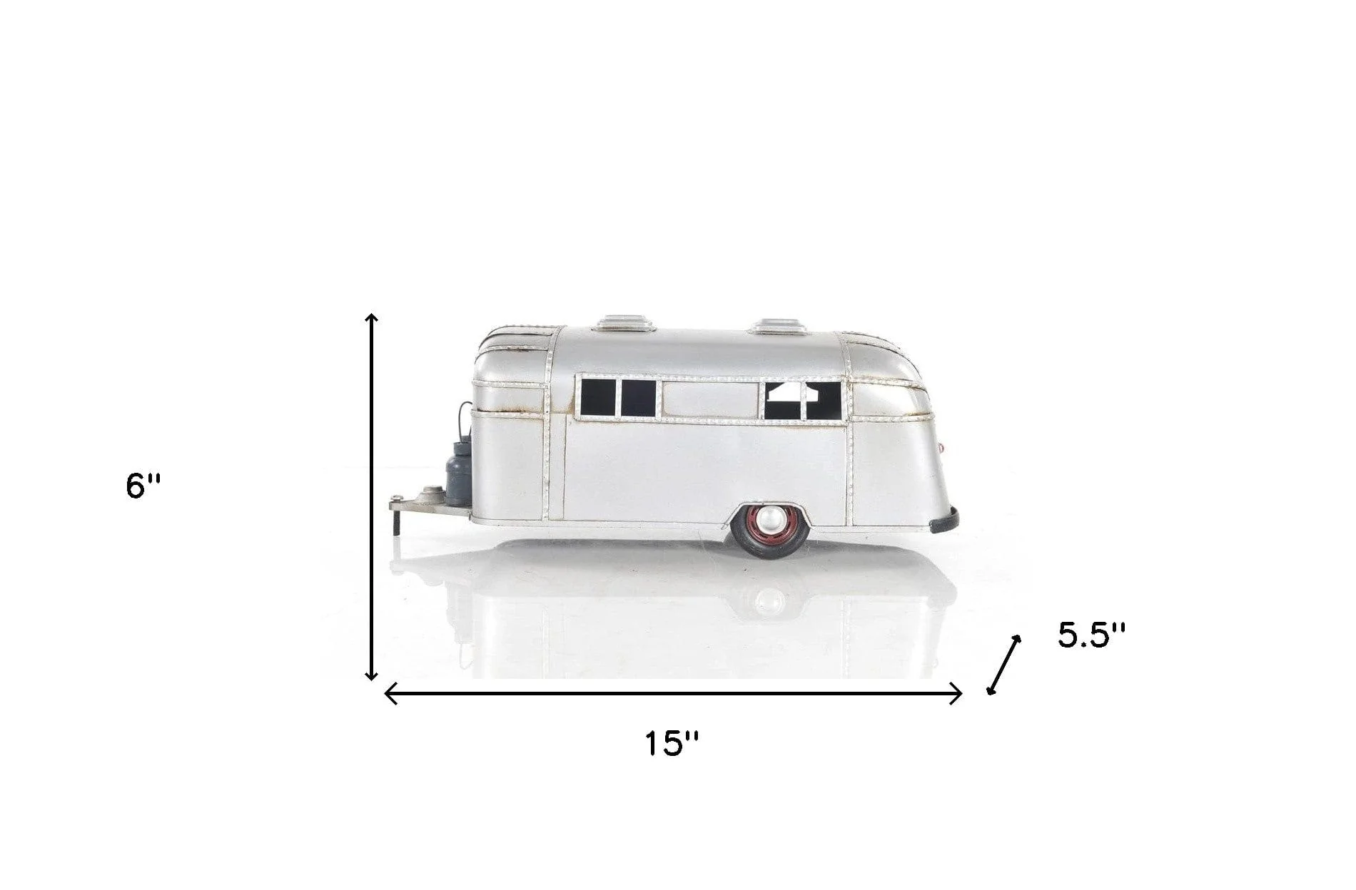 6" Silver Metal Silver Camping Trailer Truck Hand Painted Decorative Truck - Image 7