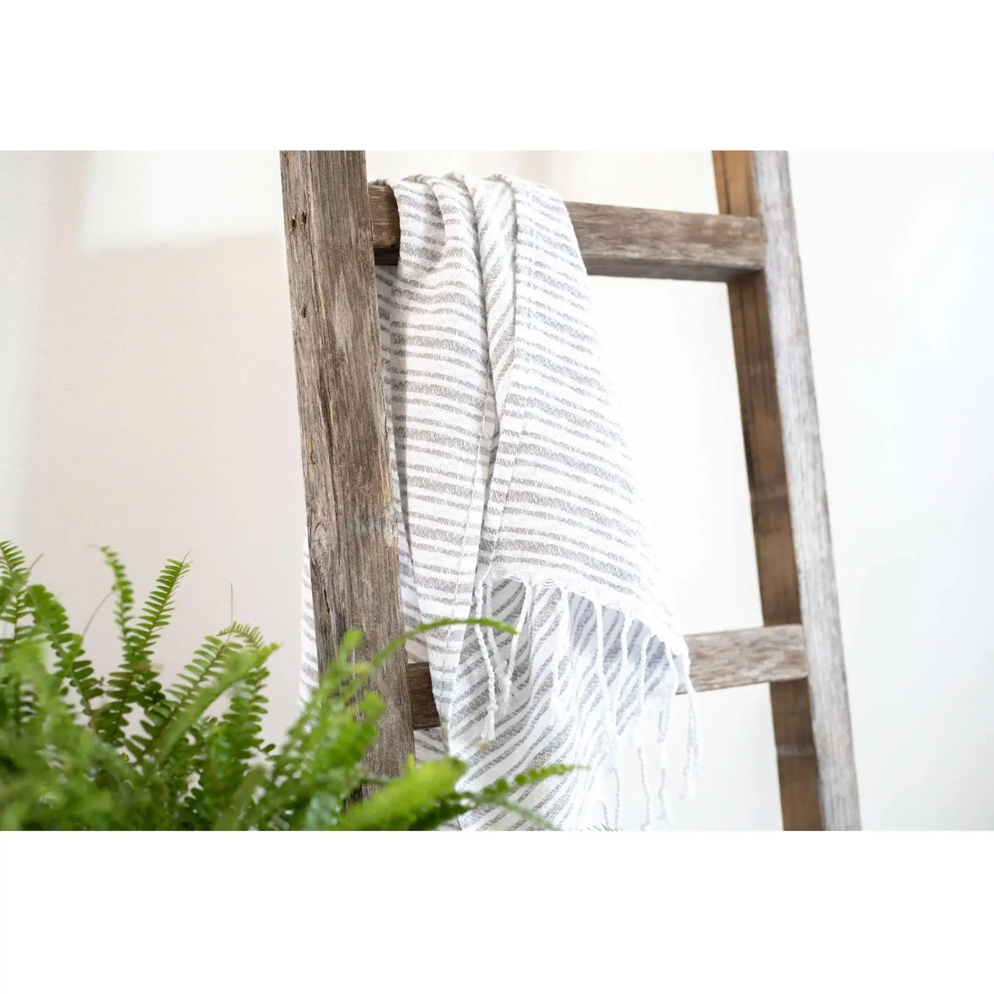 6 Step Rustic Smoky Black Wood Ladder Shelf - Image 5