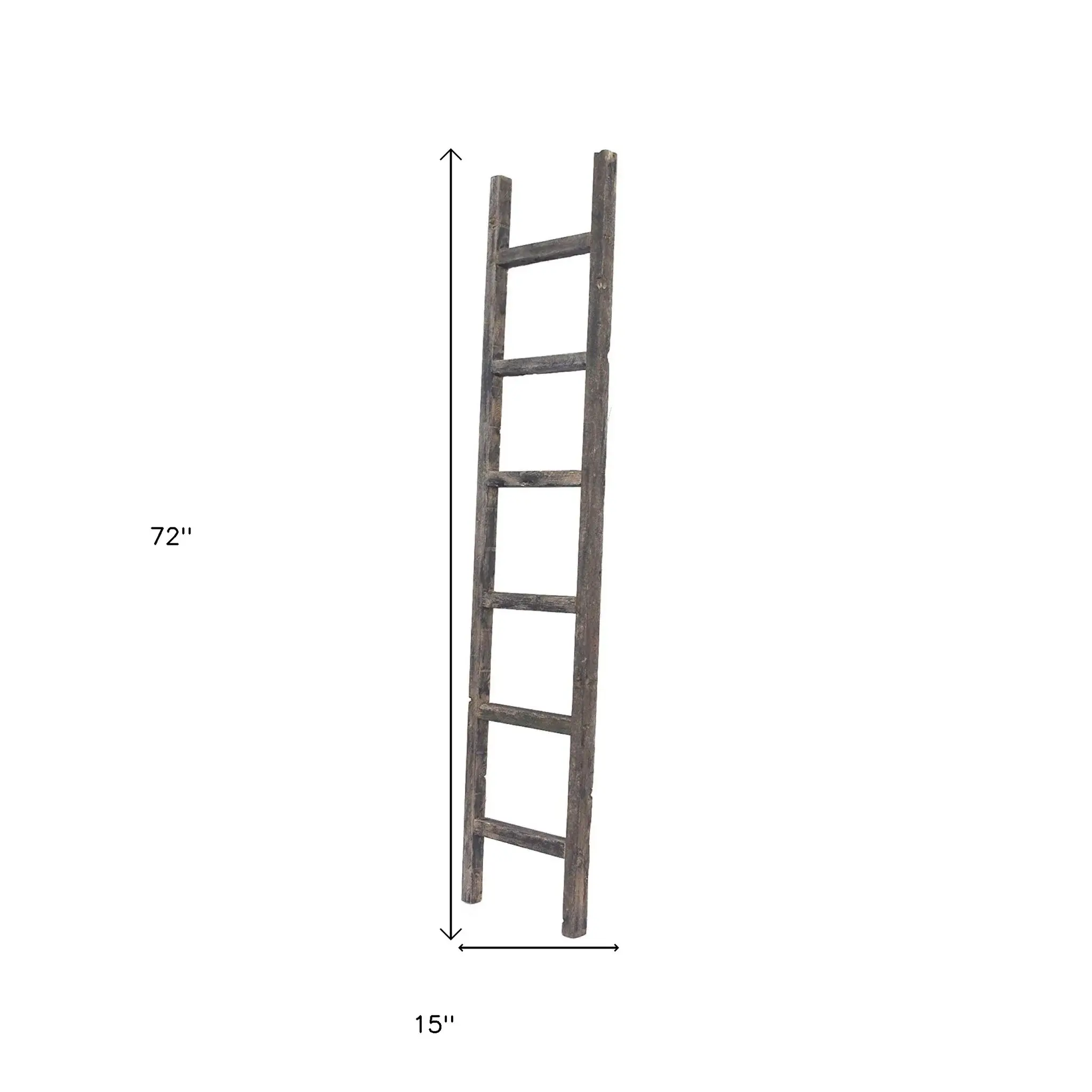 6 Step Rustic Smoky Black Wood Ladder Shelf - Image 8